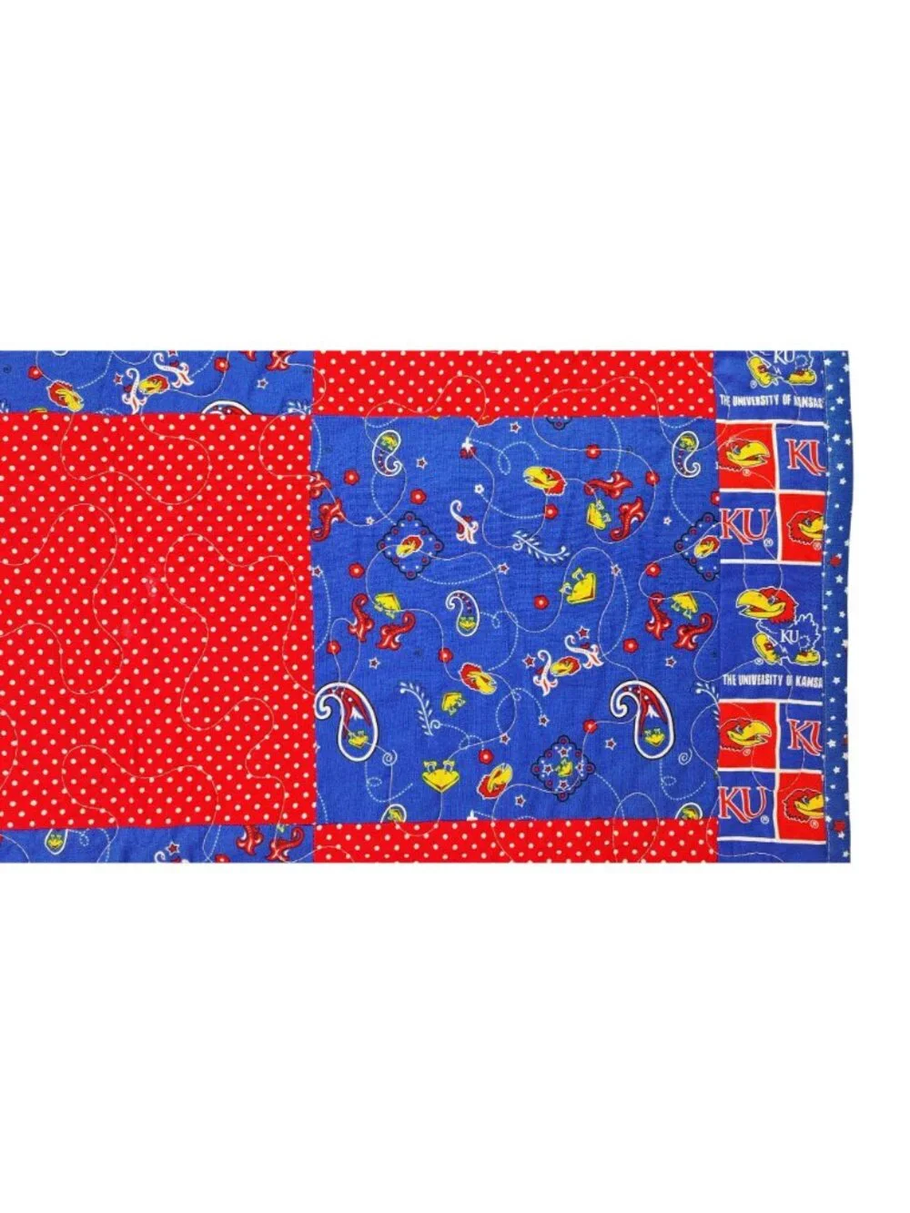 University Of Kansas Jayhawk KU Handmade Patchwork Baby Quilt Red Blue 39